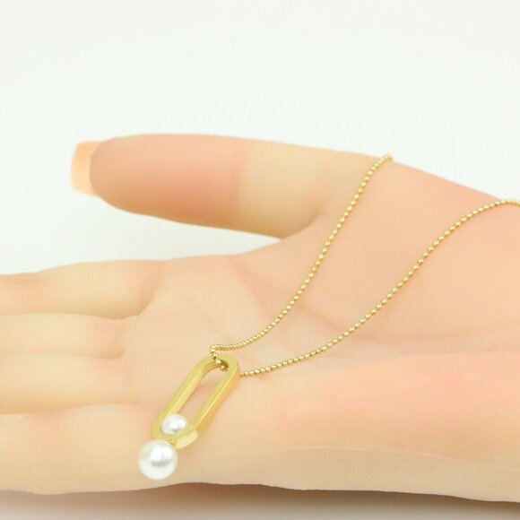 Gold Plated Pearl Drop Pendant Necklace, XPNL0313 - Picture 6 of 13